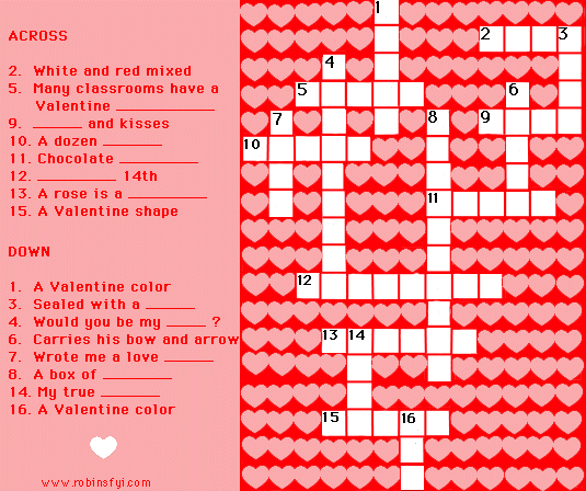 Valentine's Day Crossword Puzzle Valentine's Day Crossword Puzzle